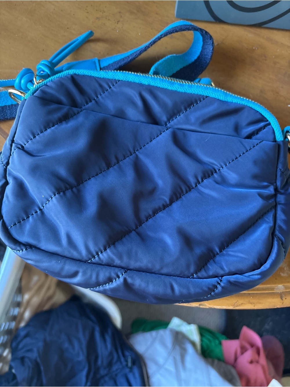 Macy's On 34th quilted nylon soft double zip small crossbody bag